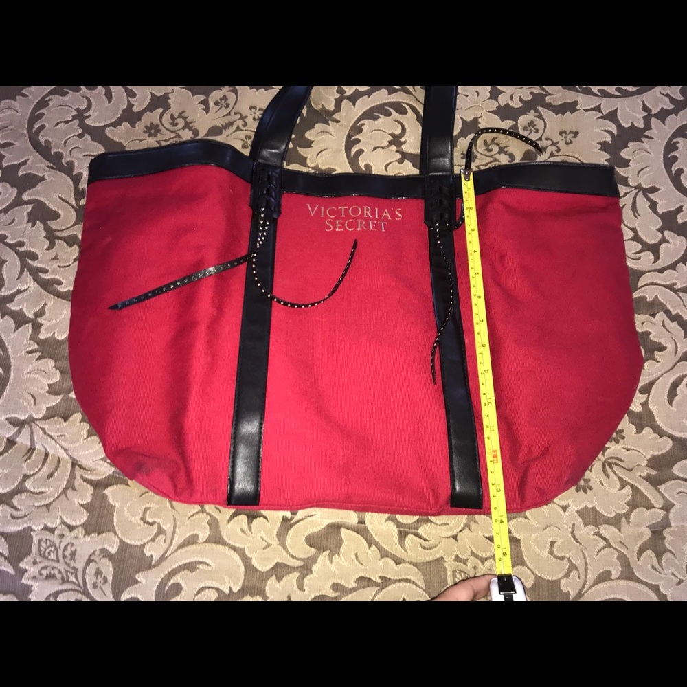 Victoria’s Secret Red Canvas Large Tote Purse Weekender Bag - Picture 3 of 6